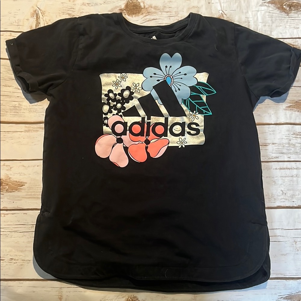 Adidas Black and Pink Short Sleeve Tee